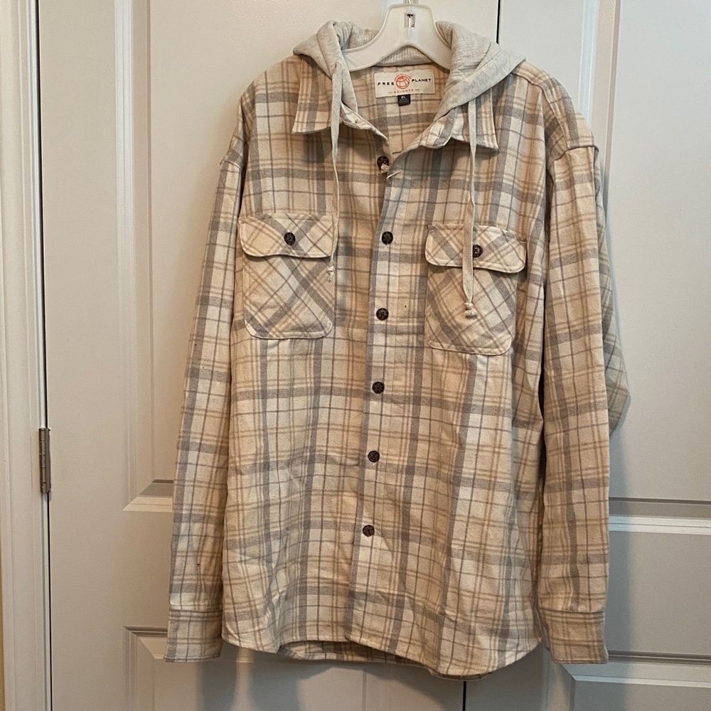 Men's Beige Checkered Shirt Jacket